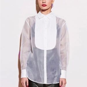 Fleur du Mal Sheer White Pintuck Tuxedo Shirt